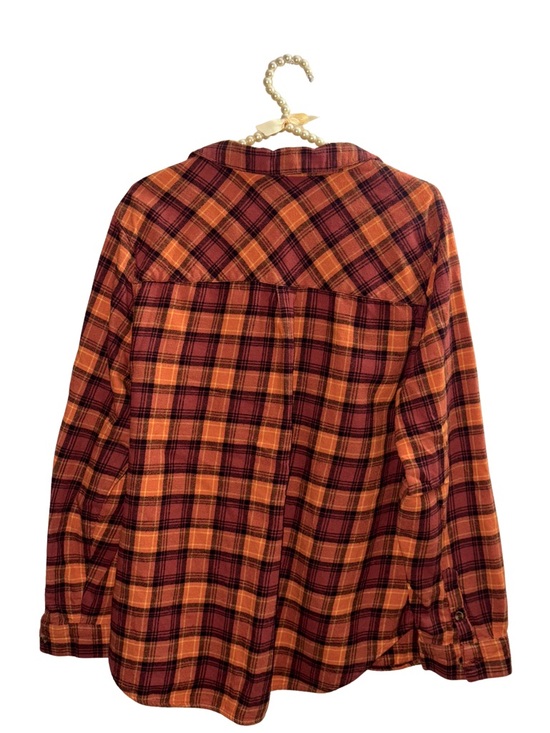 dip Organic Cotton Orange and Burgundy Oversized Plaid Shirt - Picture 4 of 4